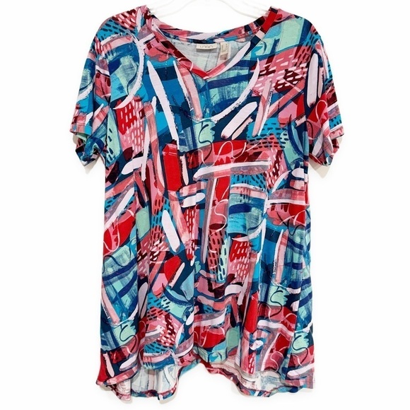 LOGO by Lori Goldstein Tops - LOGO by Lori Goldstein | Abstract Tunic Short Sleeve Multicolor Size Medium